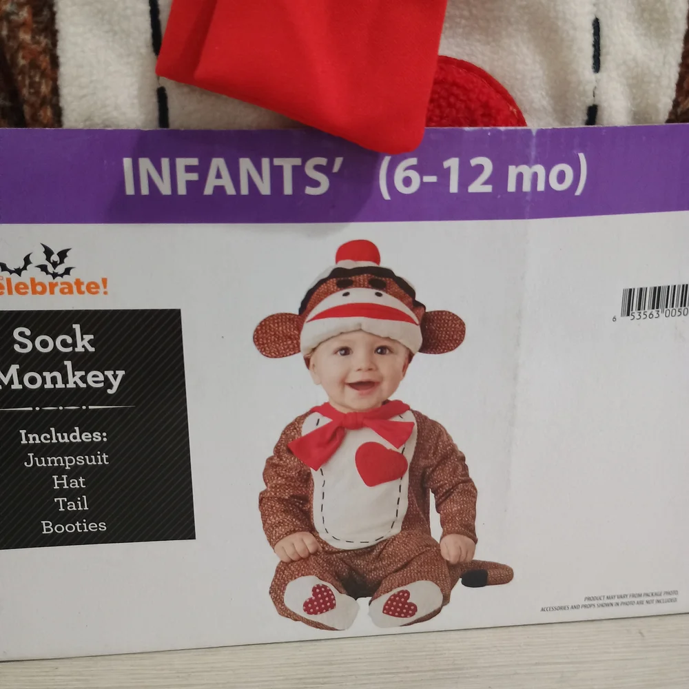 Sock Monkey Infant Costume 6-12 Months